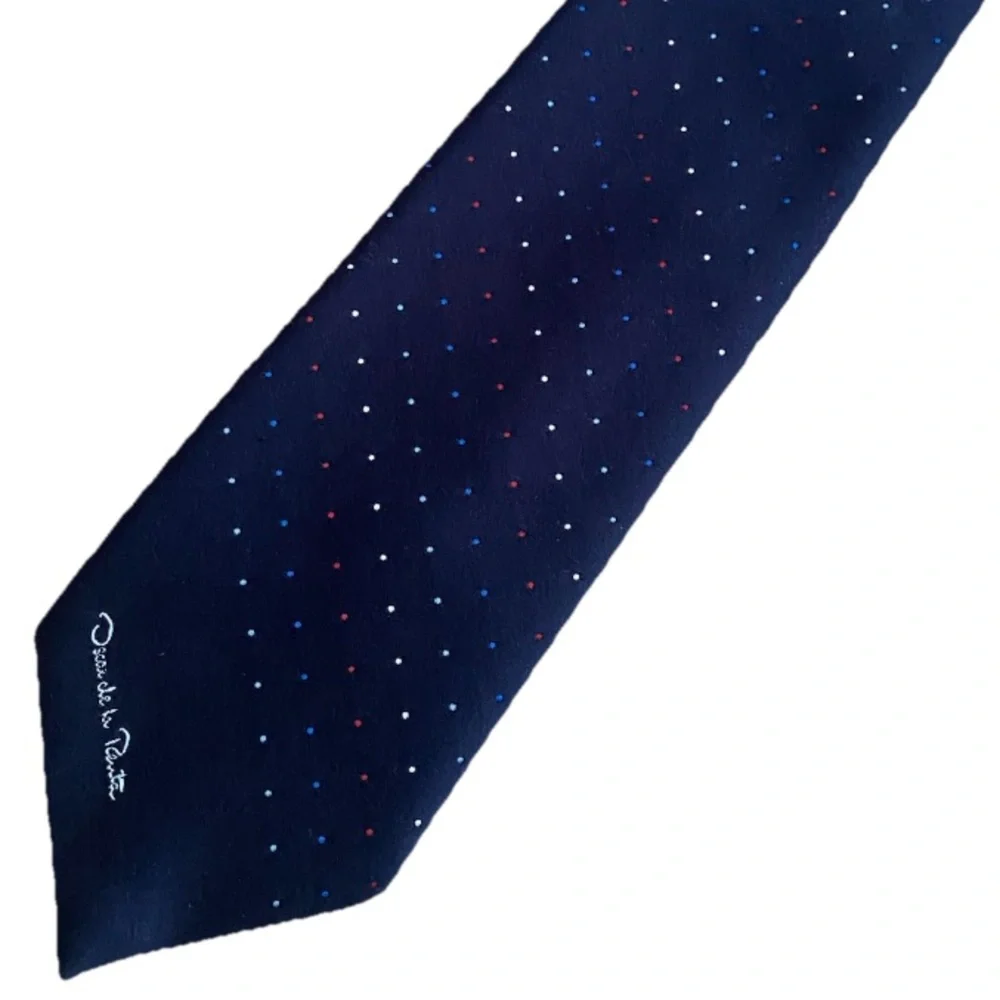Oscar de la Renta America Blue Polka Dot Silk Men's Tie